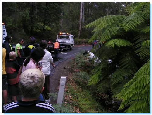 Recovering the Troupie which had rolled down the embankment