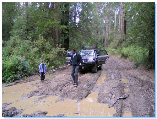 Mahesh testing the water depth on one of the bog holes on Wye Track