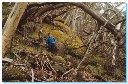 James amongst the boulders on Mt Torbrek